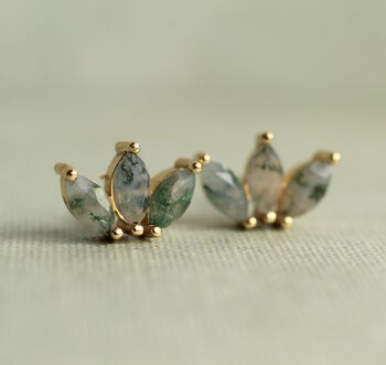 Moss Agate Lotus Studs, 3 of 6