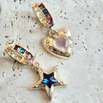 Star And Heart Gem Asymmetric Huggie Hoop Earrings, 4 of 5