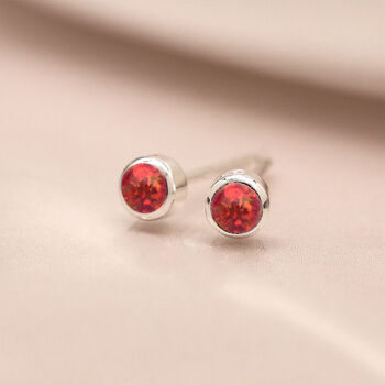 Mini Sterling Silver Flame Red Opal Stud Earrings, 2 of 7