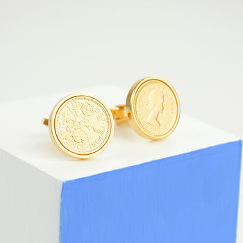Lucky Sixpence Year Coin Cufflinks Gold, 3 of 11