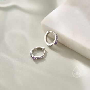 Dainty Purple Cz Huggie Hoop Earrings, 4 of 11