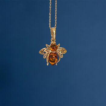 18ct Gold Plated Baltic Amber Bee Necklace, 2 of 10