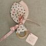 Fabric Bunny Ear Teething Ring, Pink Floral Baby Gift, thumbnail 10 of 12