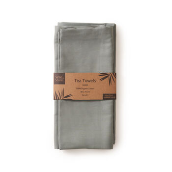 Organic Cotton Tea Towels Herringbone Weave Set Of Two, 4 of 12