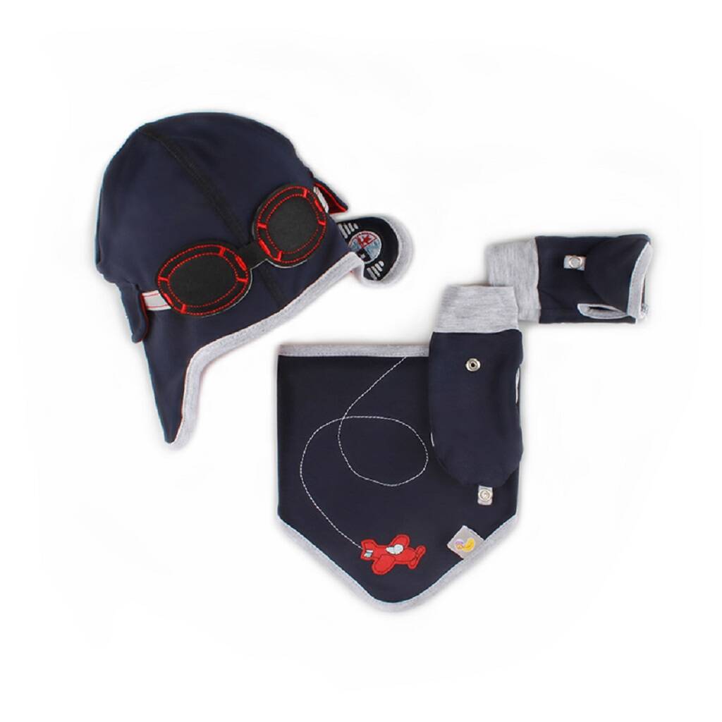 Boy's Aviator Hat, Bib And Gloves Set, 1 of 3
