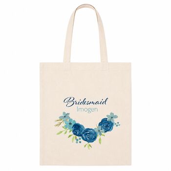 Personalised Blue Floral Bridesmaid Tote Bag Gift, 6 of 6