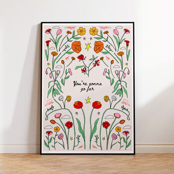 Noah Kahan 'You're Gonna Go Far' Handwritten Typography With Flowers Lyric Art Print, 3 of 3