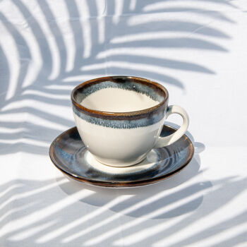 Navy Set Of Two Handmade Porcelain Tea Cup With Saucer, 2 of 11