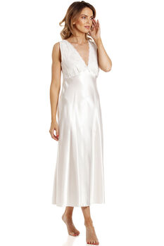 English Made Ivory Bridal Long Satin Nightdress With Lace, 3 of 5