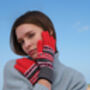 Dot And Cross Lambswool Gloves In Harlequin Red, thumbnail 1 of 4