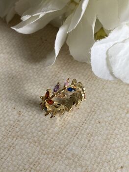 Adjustable Gold Plated Multicoloured Vine Leaf Ring, 7 of 9