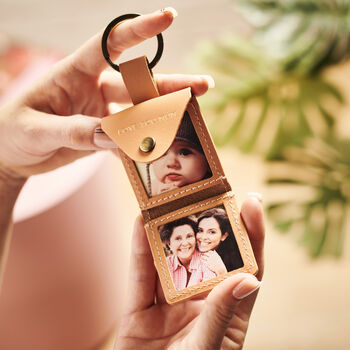 Personalised Leather Keyring For Dads With Two Photos, 3 of 8