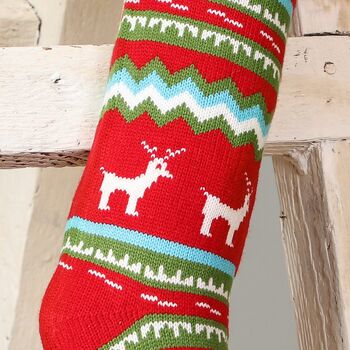 Personalised Log Cabin Knitted Christmas Stocking, 7 of 9