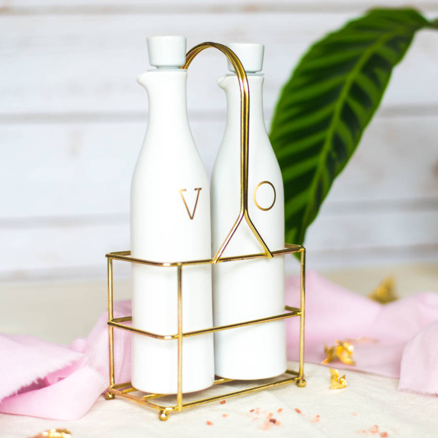 white ceramic oil and vinegar set by iamia