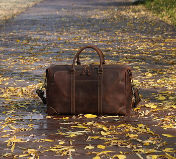 Stitched Detail Genuine Leather Holdall Vintage Look, 3 of 12