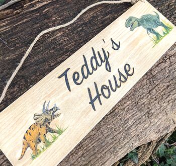 Hand Painted Dinosaur Wooden Sign, 2 of 2