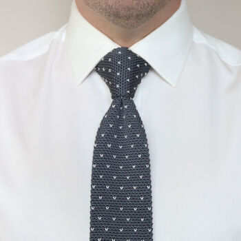 Men's Square End Knitted Tie With Dots | Dark Grey, 2 of 5