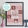 Personalised 20th Birthday Print Year Music Gift 2005, thumbnail 1 of 11