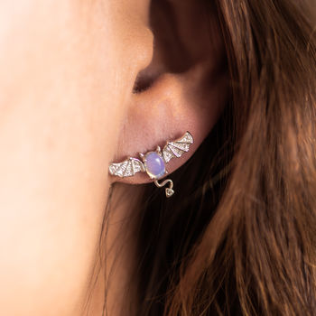 Sterling Silver Opal Bat Earrings, 2 of 5