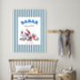 Babar Stripy Blue Football Nursery Art Print, thumbnail 3 of 4