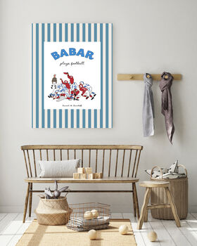 Babar Stripy Blue Football Nursery Art Print, 3 of 4