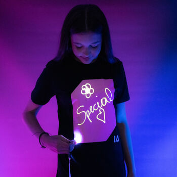 Childrens Interactive Glow T Shirt In Black / Pink Glow, 7 of 7