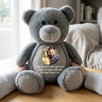Personalised Photo Comfort Keepsake Teddy Bear Grey, 2 of 8