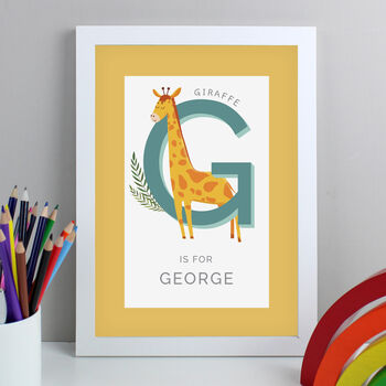 Personalised Animal Alphabet A4 White Framed Print, 8 of 12