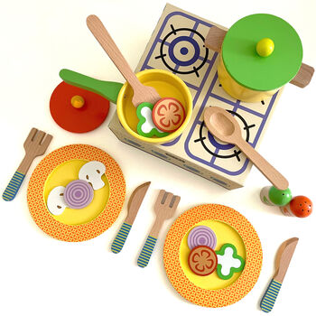 Wooden Toy Kitchen Accessories Cook And Dine Set, 7 of 8