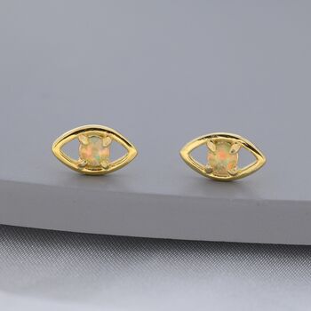 Opal Eye Stud Earrings In Sterling Silver, 5 of 12