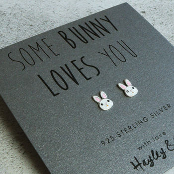 Sterling Silver Enamel Bunny Earrings, 2 of 5