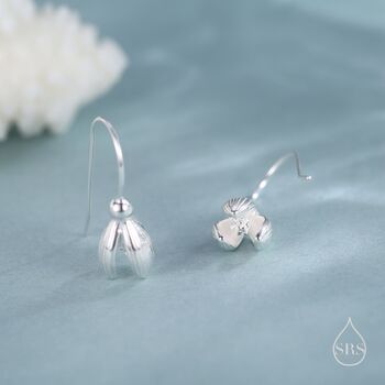 Sterling Silver Delicate Snowdrop Flower Drop Earrings, 5 of 11