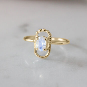 Etta Oval Moonstone 9ct Gold Halo Ring, 3 of 7