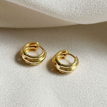 Elodie Ridged Chunky Huggie Hoops, 2 of 3