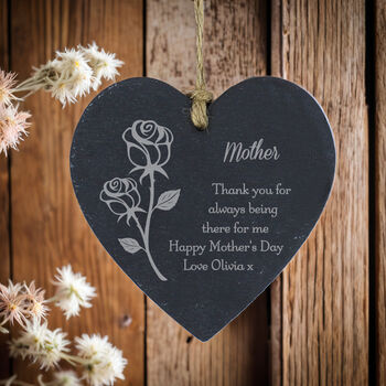 Personalised Rose Slate Heart Decoration, 3 of 6