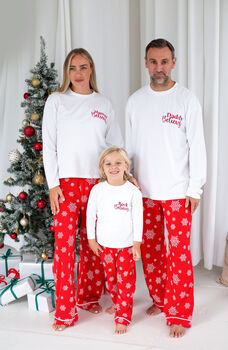 Family Christmas Personalised Snowflake Pyjamas In Red And Green, 10 of 10