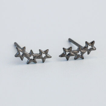 Black Colour Sterling Silver Star Stud Earrings, 2 of 5