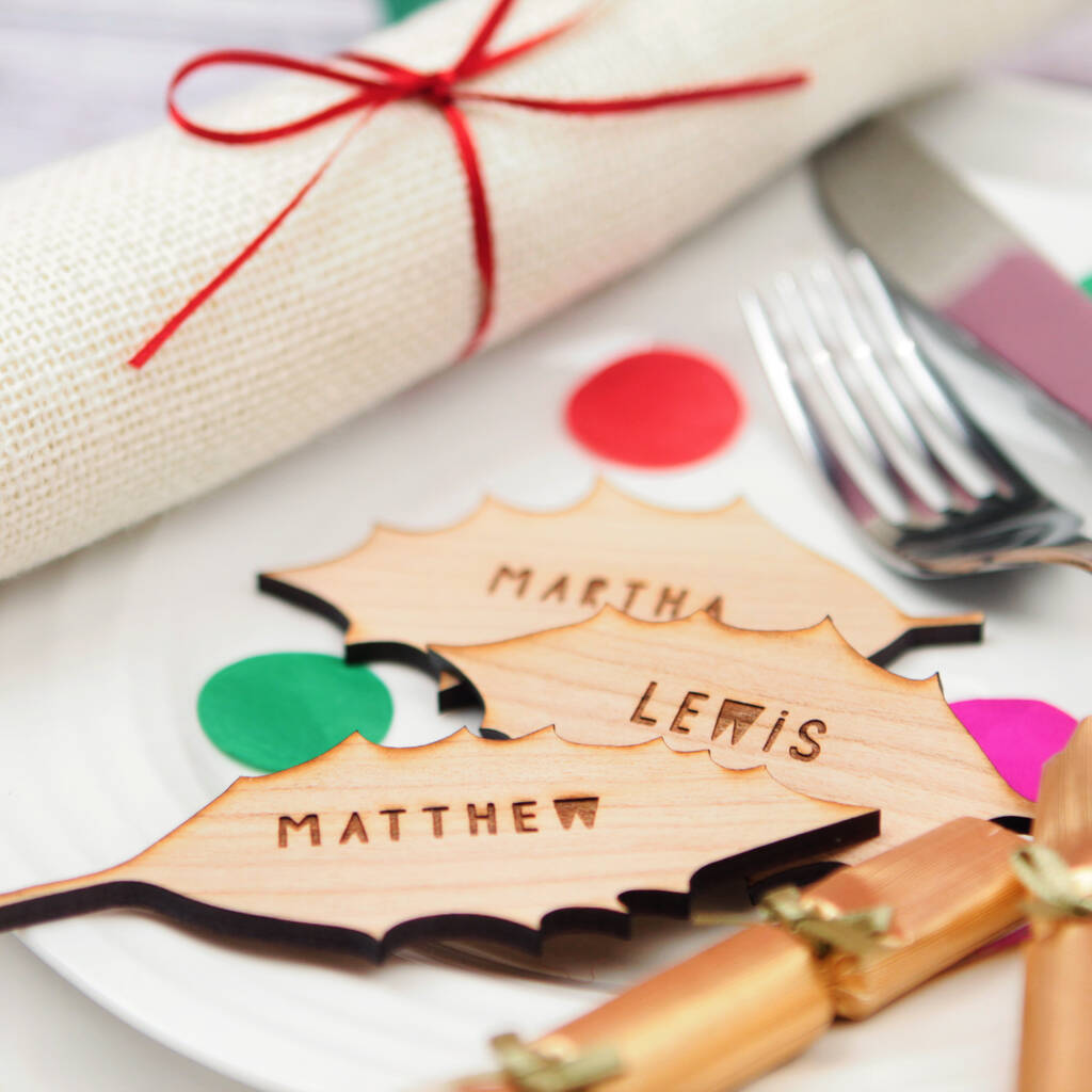 Personalised Holly Leaf Table Place Names, 1 of 2