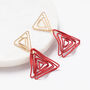 Red Triangle Double Coil Drop Earrings, thumbnail 2 of 3