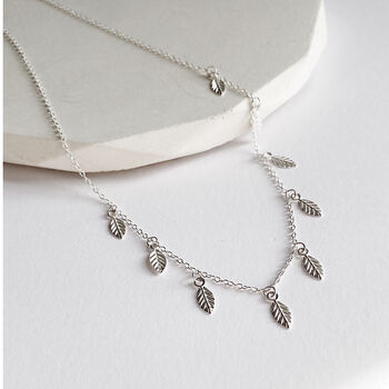 Leaf Charm Necklace In Sterling Silver, 2 of 5