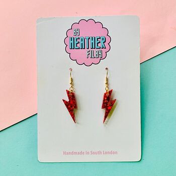 Red Glitter Lightning Bolt Earrings Small And Large, 2 of 2