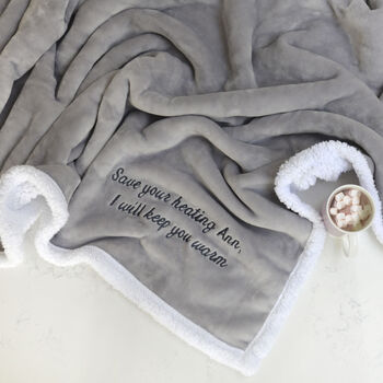 Personalised Save On Your Heating Warm Grey Blanket, 4 of 9