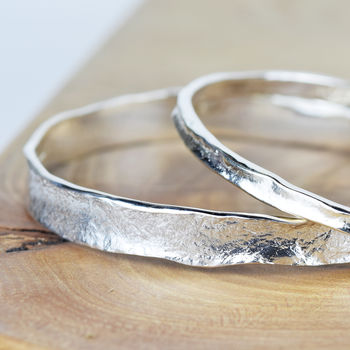 Narrow Sterling Silver Textured Storybook Bangle, 4 of 6