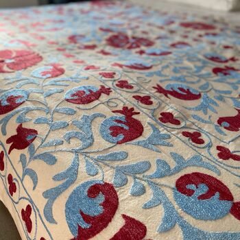 Blue And Pink Suzani Tapestry Throw Bedspread, 3 of 3