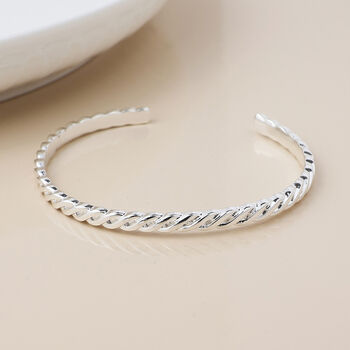 Silver Plated Twisted Braid Cuff Bangle Bracelet, 4 of 6