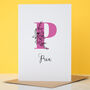 Floral Initial And Name Greetings Card, thumbnail 1 of 8