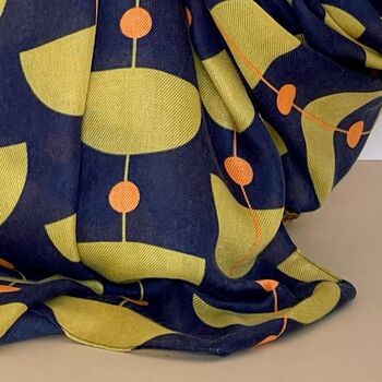 Retro Shapes Scarf In Navy Blue, 3 of 4