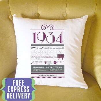 Personalised 90th Birthday Gift 1934 Cushion, 2 of 9