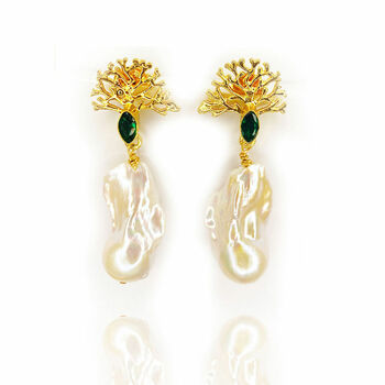 Green Quartz And Baroque Pearl Organic Shape Earrings, 3 of 3