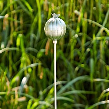 Recycled Iron Poppy Seed Head Garden Stake Decoration, 12 of 12
